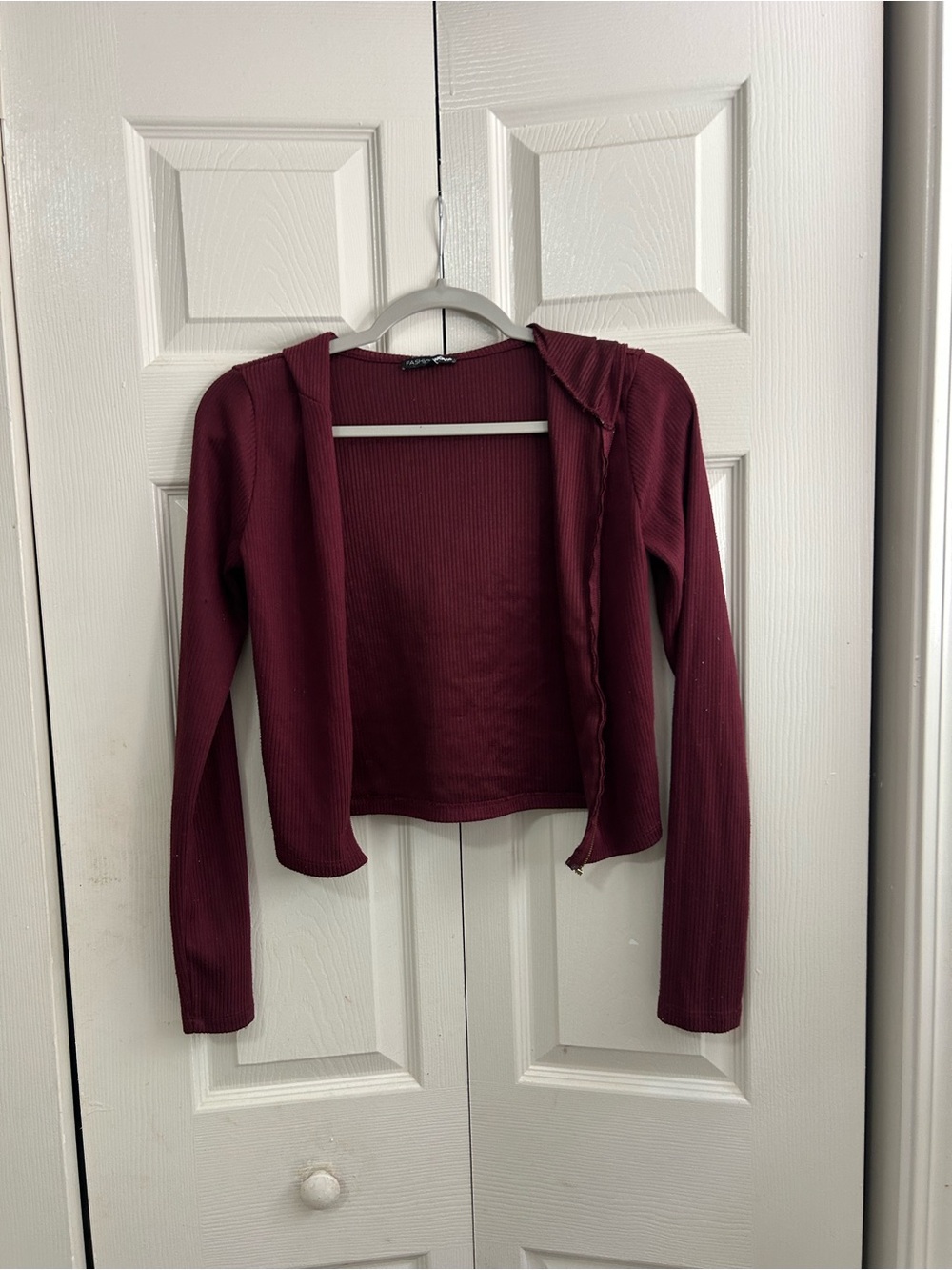 Fashion Nova Burgundy Ribbed Hooded Crop jacket